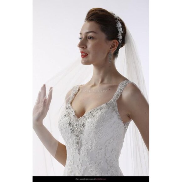 SAMPLE Vintage Lace Wedding Dress, Ivory A-Line Fit & Flare, Illusion Bling Back - Picture 10 of 10